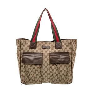 Gucci GG Sherry Line Canvas Tote Bag with Leather Pockets